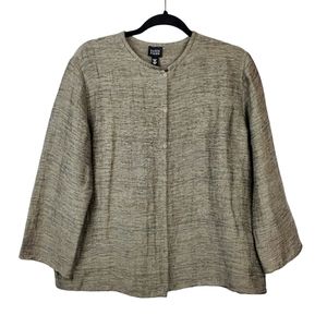 {Eileen Fisher} Black & Tan Linen Blend Boxy Top